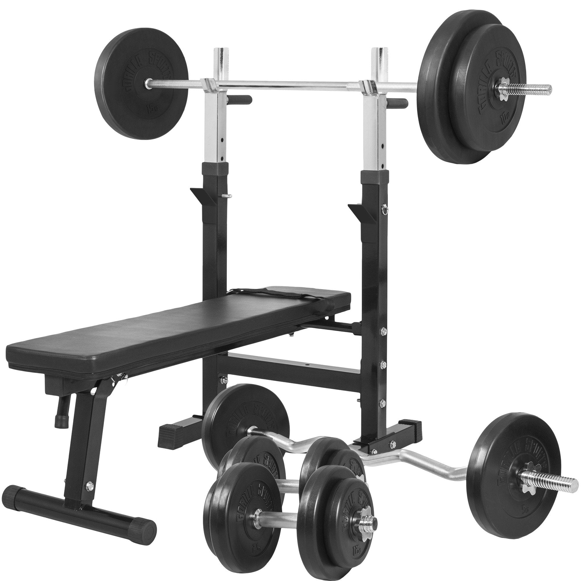 Bänkpress BLACK Skivstång Curlstång Hantelset 100kg