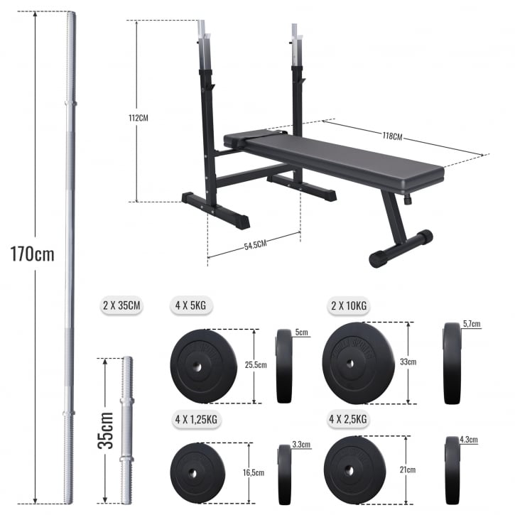 Bänkpress BLACK Skivstång Hantlar 70kg