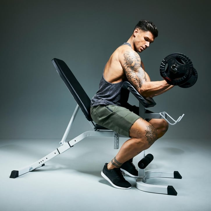 Träningsbänk Multibänk Biceps, sit up Vit