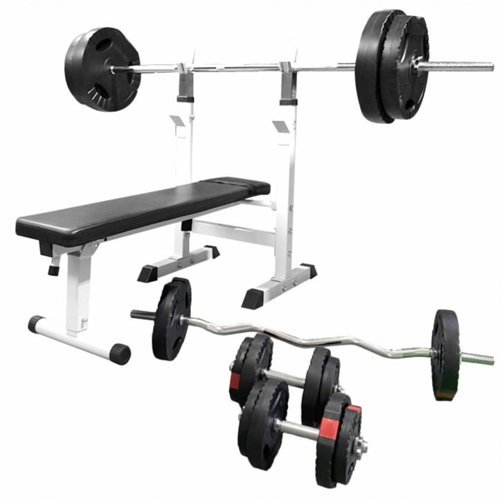 Bänkpress PRO Skivstång Curlstång Hantelset 100kg