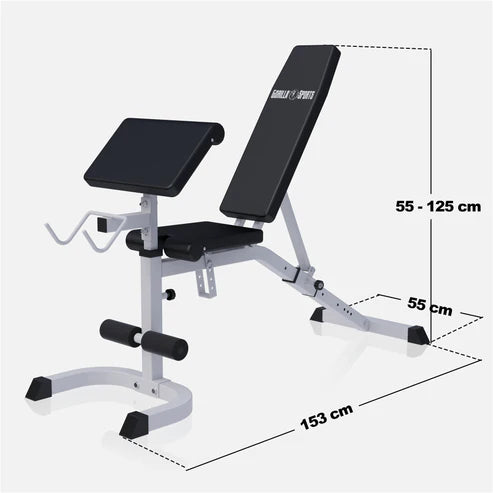 Träningsbänk Multibänk Biceps, sit up Vit