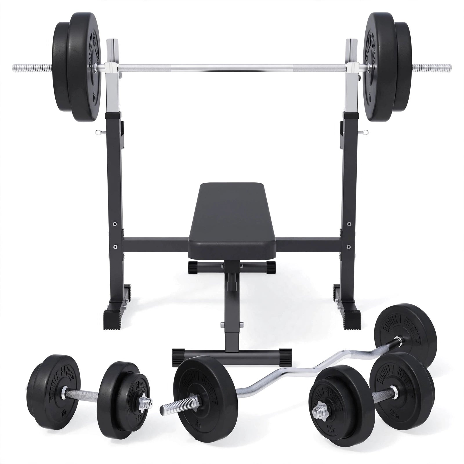 Bänkpress 2.0 BLACK Skivstång Curlstång Hantlar 100kg från Gorilla Sports
