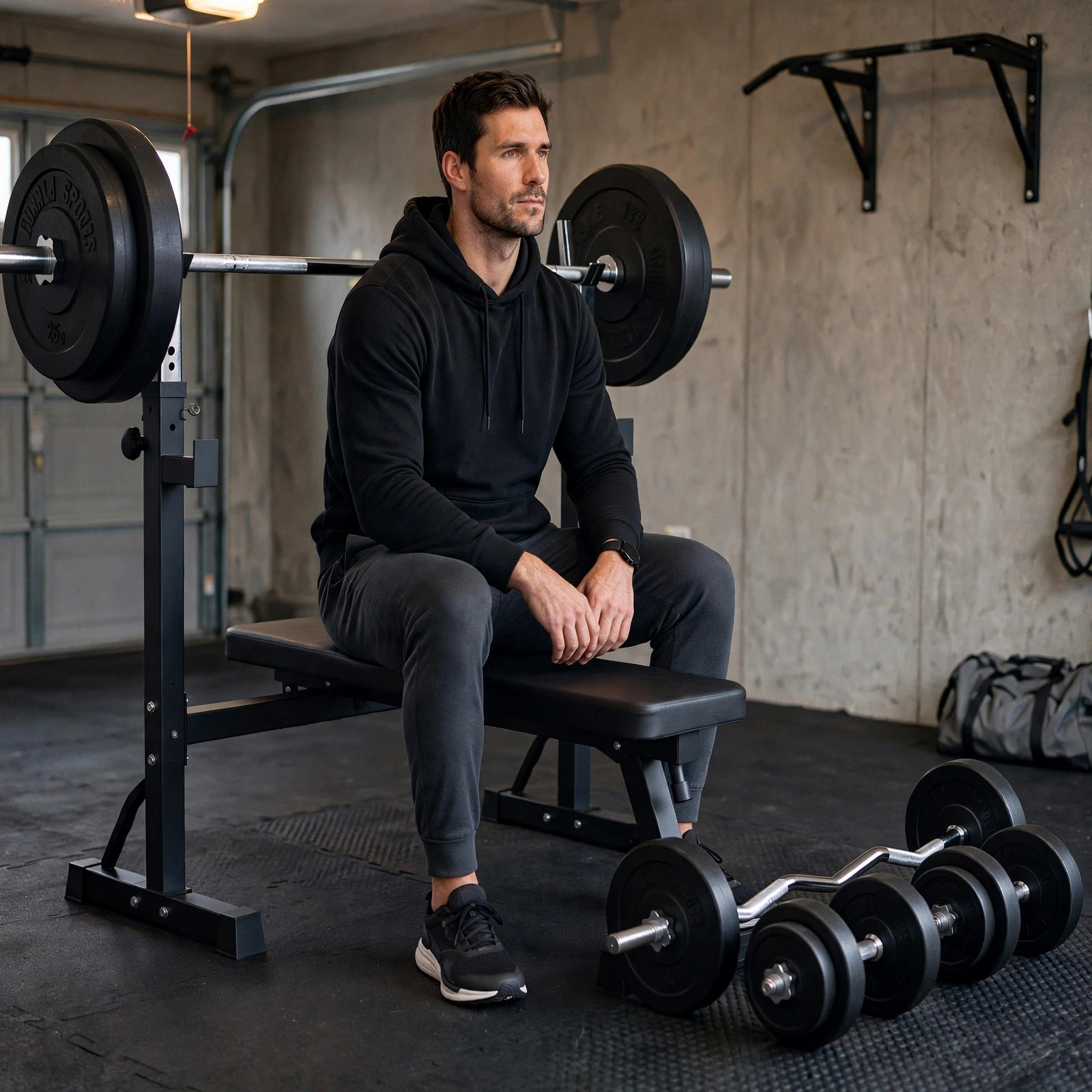 Bänkpress 2.0 BLACK Skivstång Curlstång Hantlar 100kg