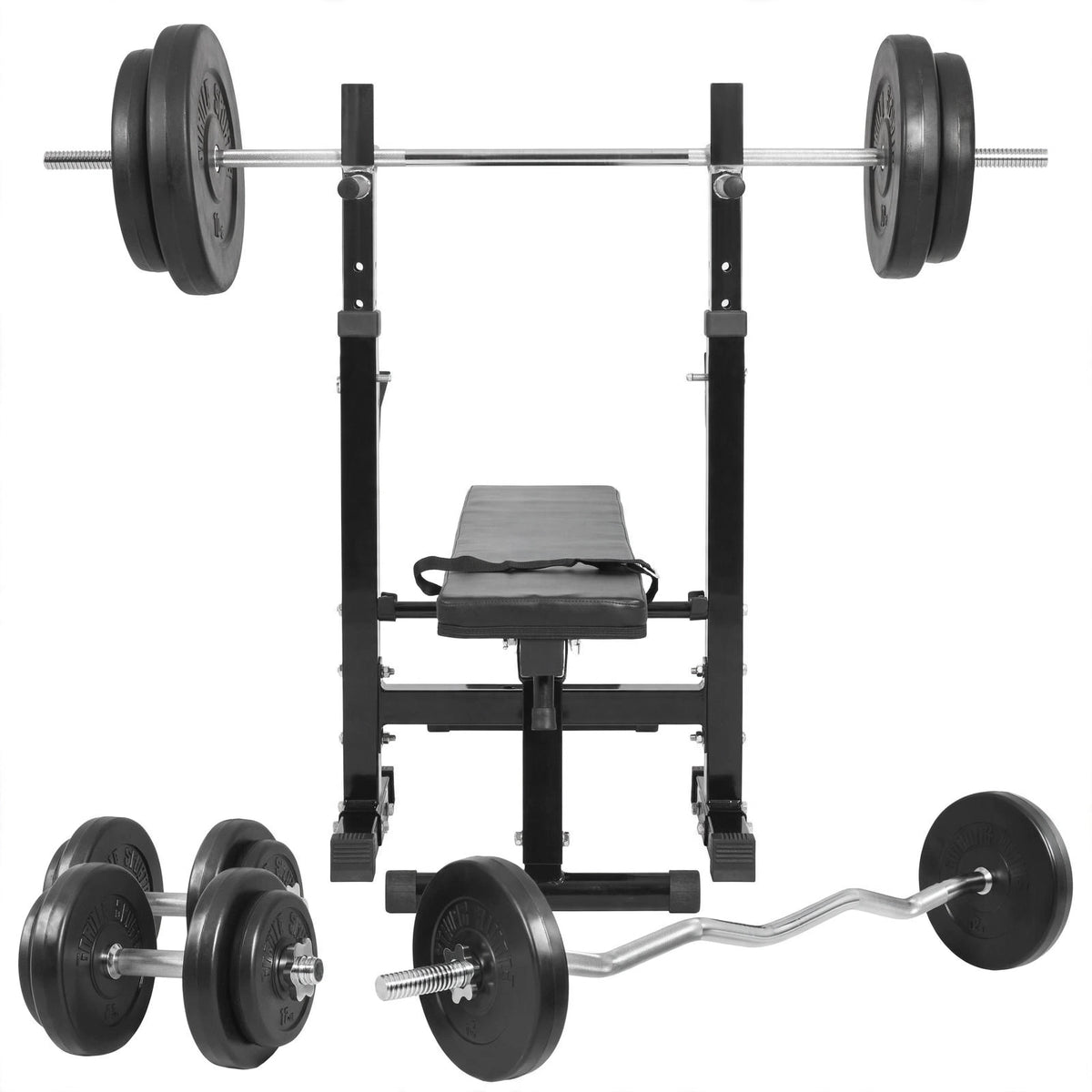 Bänkpress BLACK Skivstång Curlstång Hantelset 100kg