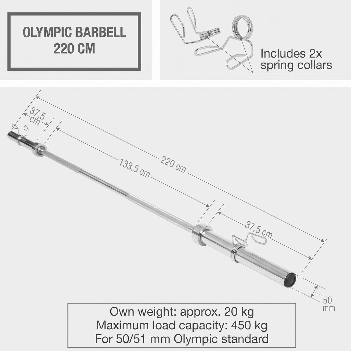 Skivstång PRO 220cm 50mm från Gorilla Sports