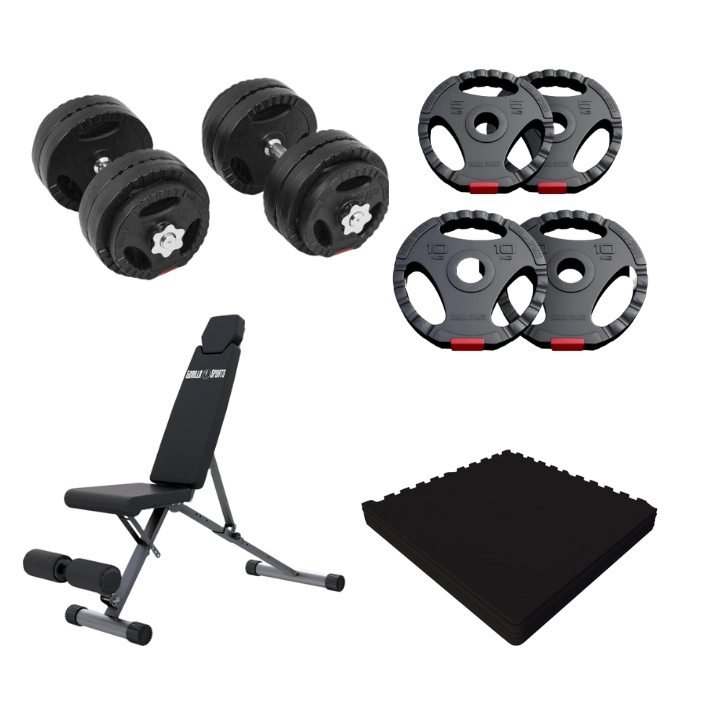 Justerbart Hantelpaket - med Träningsbänk 60kg