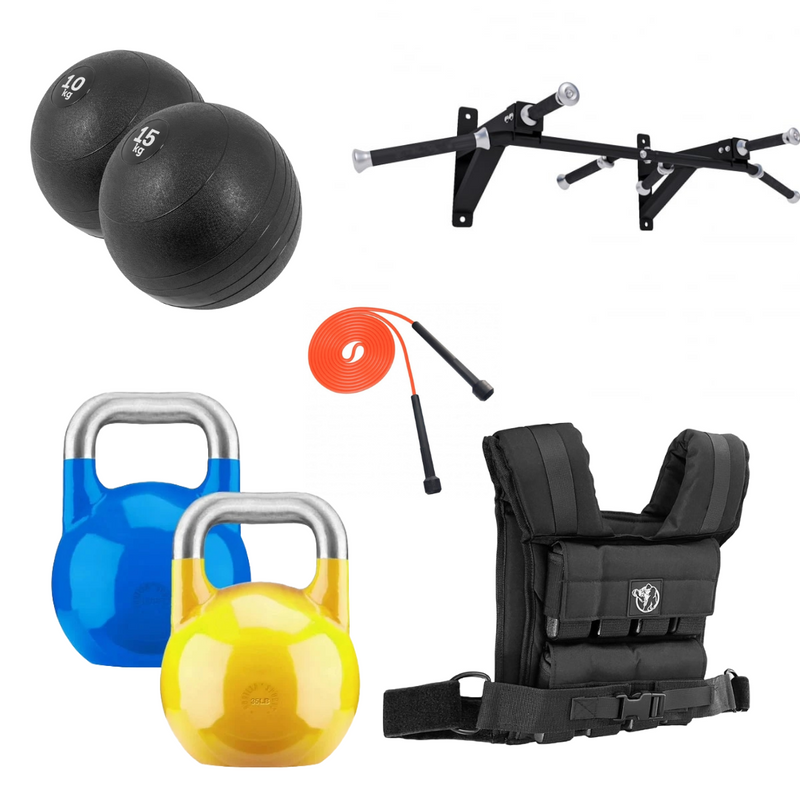 Slam balls, chinsstång, hopprep, kettlebells och väst