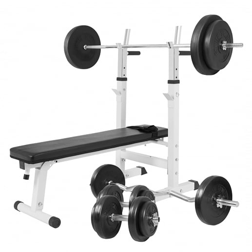 Bänkpress WHITE Skivstång Curlstång Hantelset 100kg